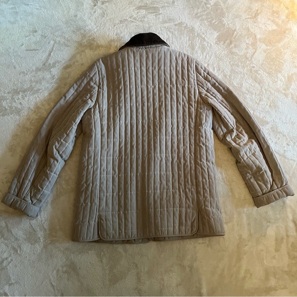 Beige Quilted Button Up Coat with Plaid liner - Picture 11 of 11